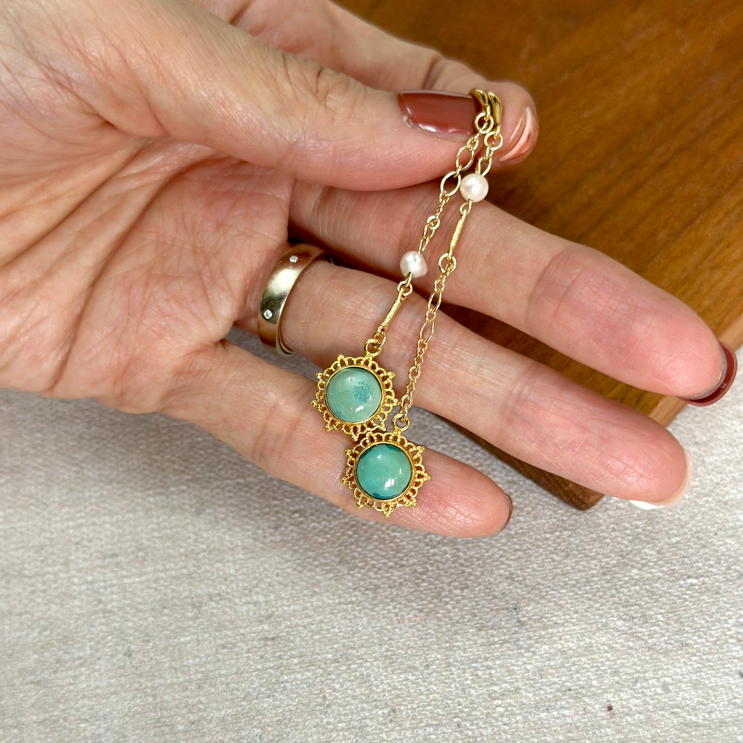 Turquoise And Freshwater Pearl Gold-plated Earring