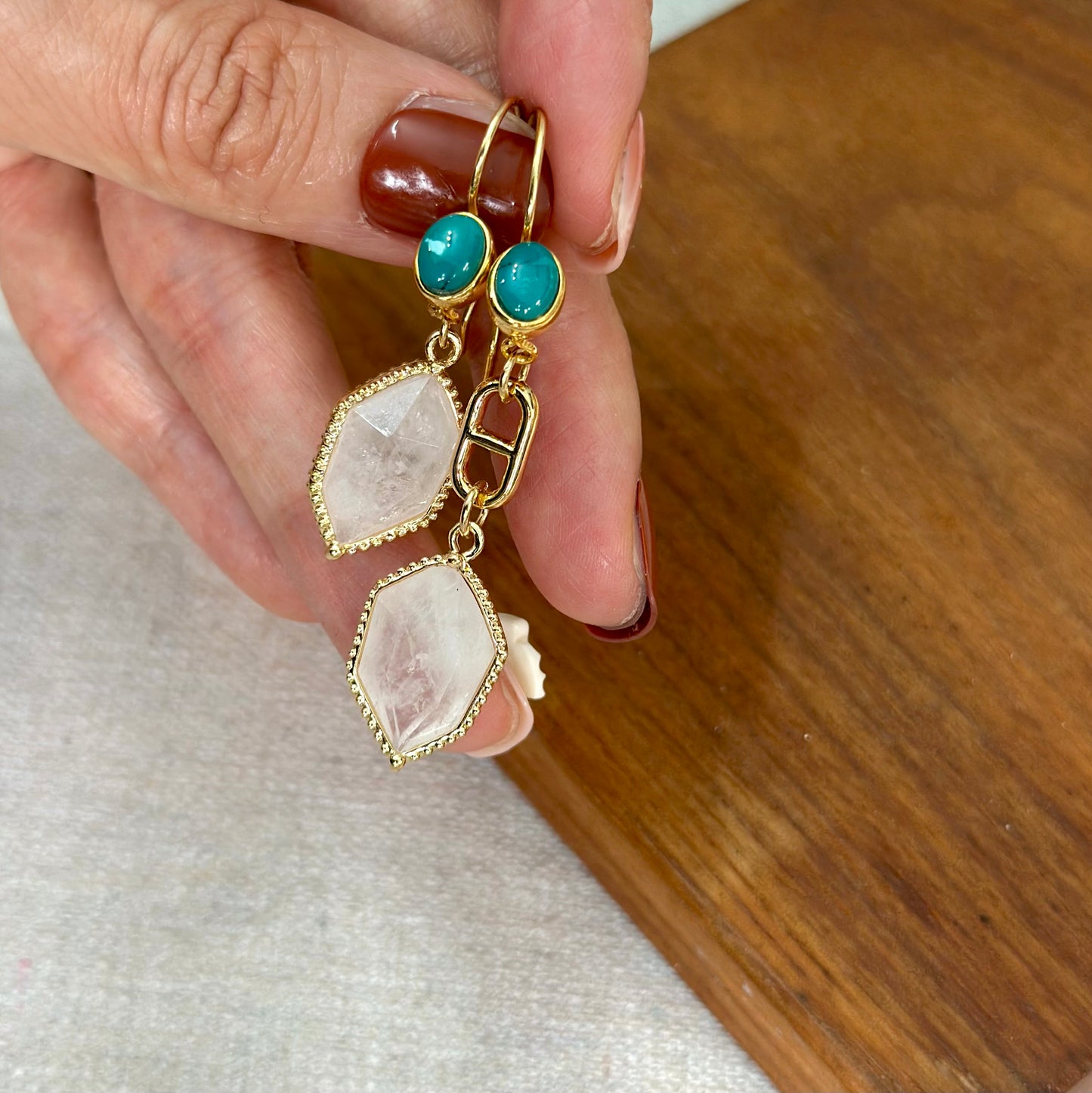 Moonstone And Turquoise Gold-plated Earring