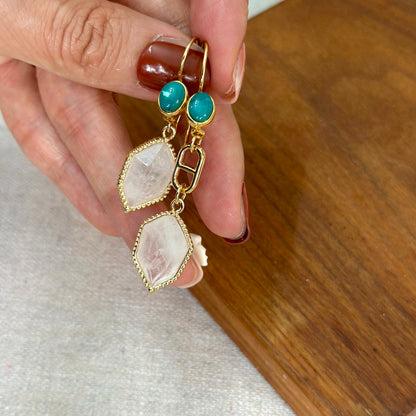 Moonstone And Turquoise Gold-plated Earring