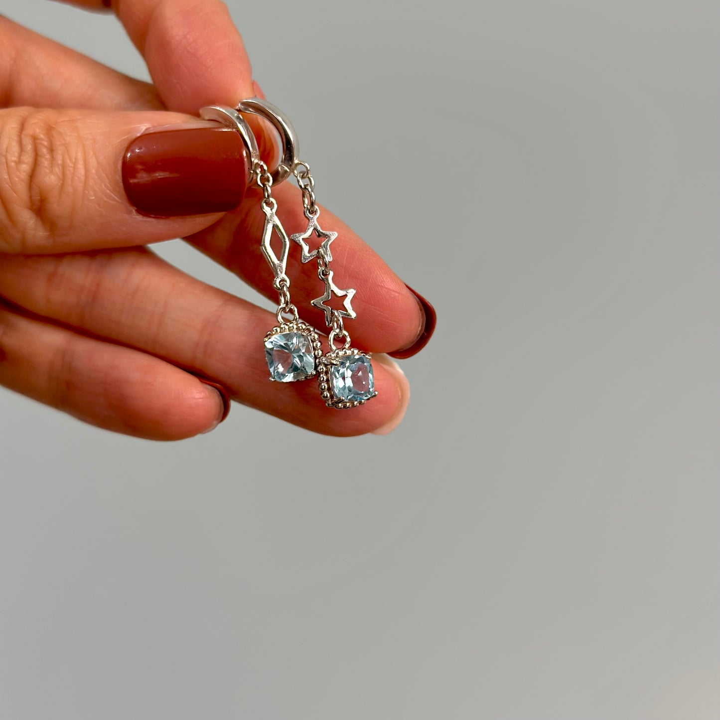 Topaz And Star Sterling Silver Ear Hoop