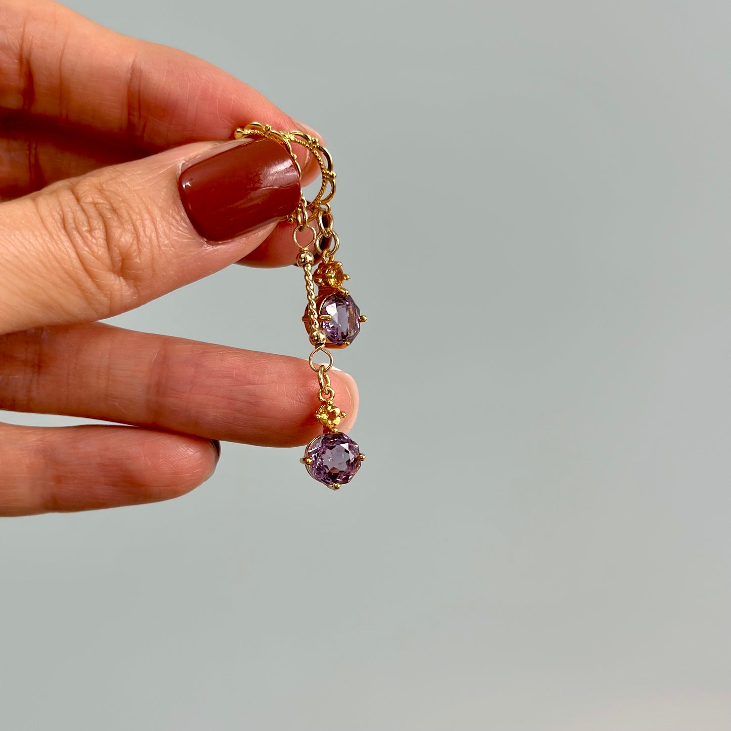 Amethyst And Citrine Gold-plated Lace Cutout Ear Hoop