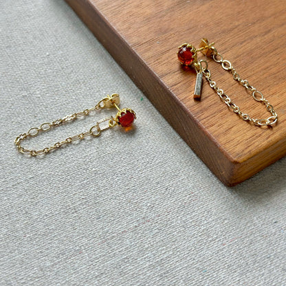 Amber Stud And Chain Hoop-like Gold-plated Earring