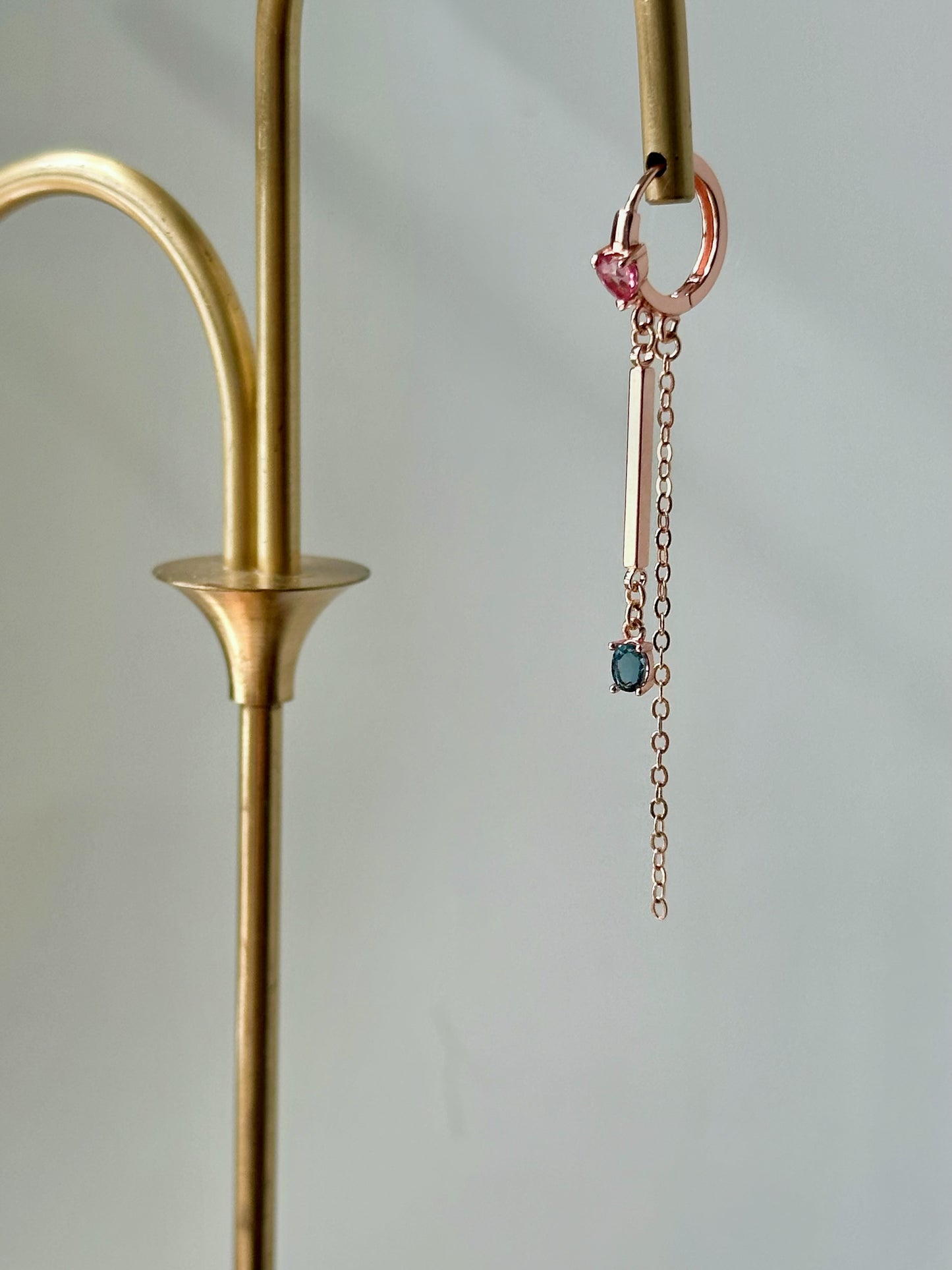 Pink Tourmaline Heart And Topaz Rose Gold-plated Ear Hoop