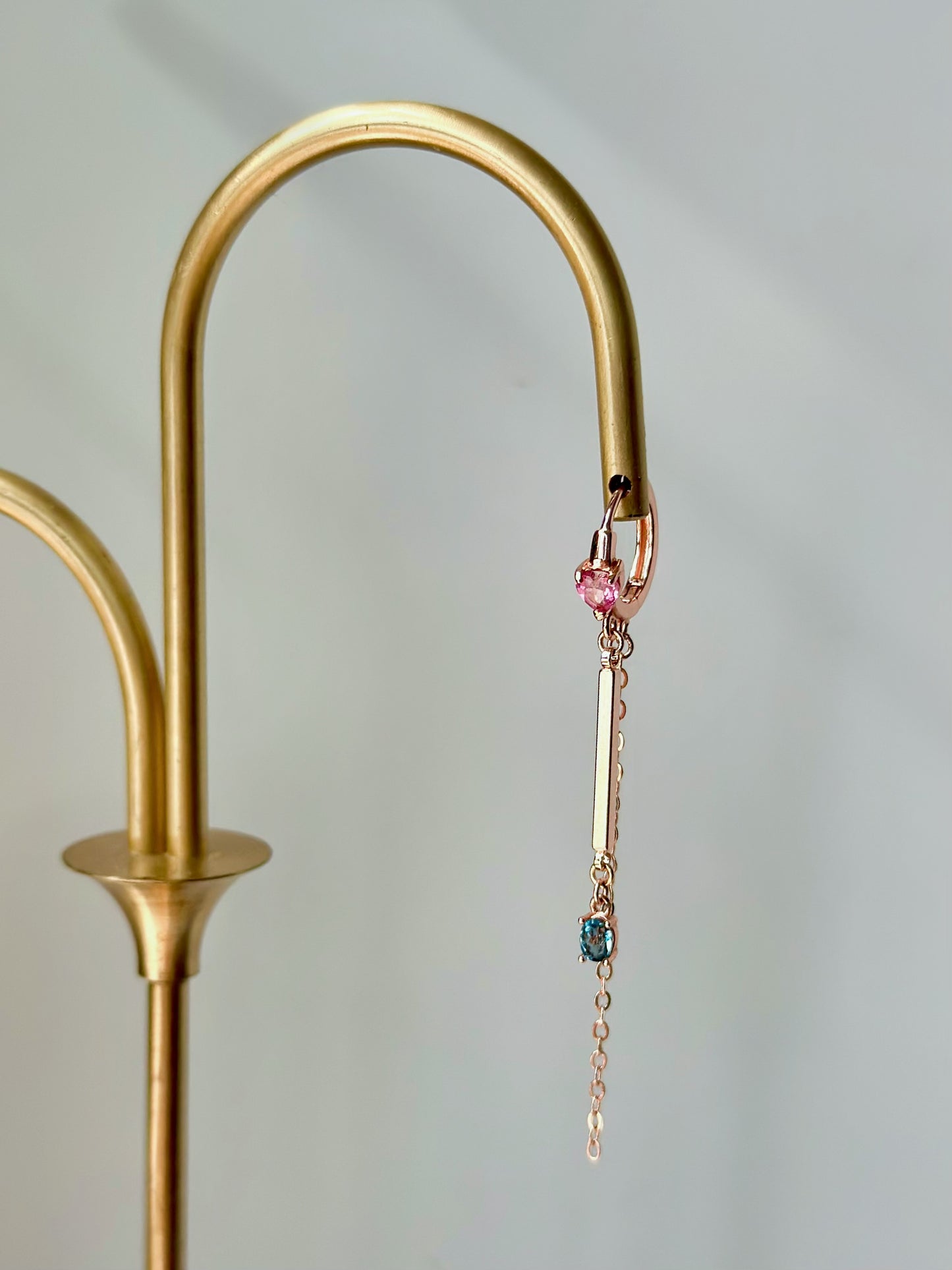 Pink Tourmaline Heart And Topaz Rose Gold-plated Ear Hoop