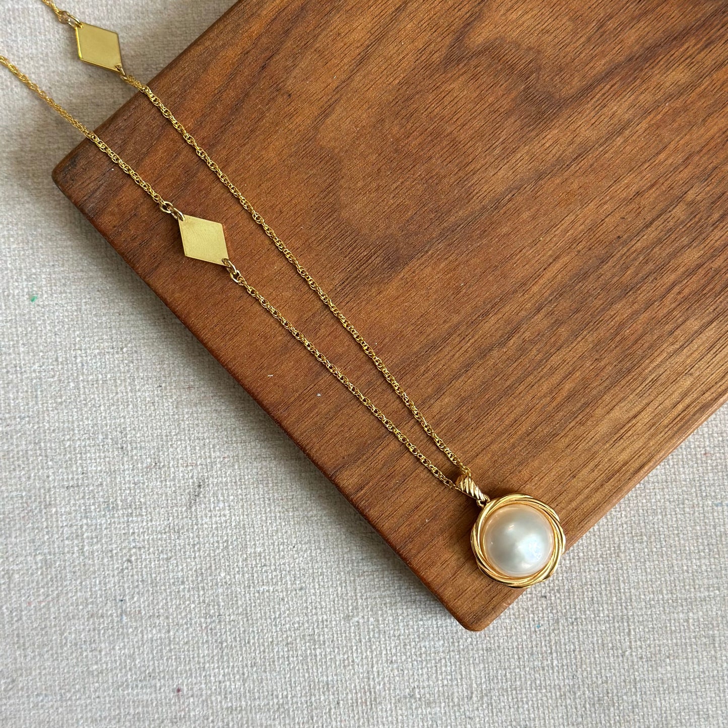 Mabe Pearl Asymmetric Long Gold-plated Necklace