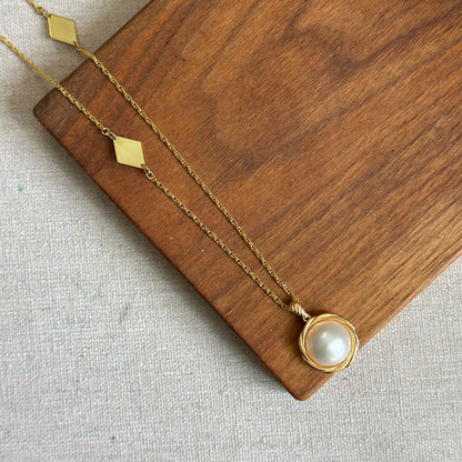 Mabe Pearl Asymmetric Long Gold-plated Necklace