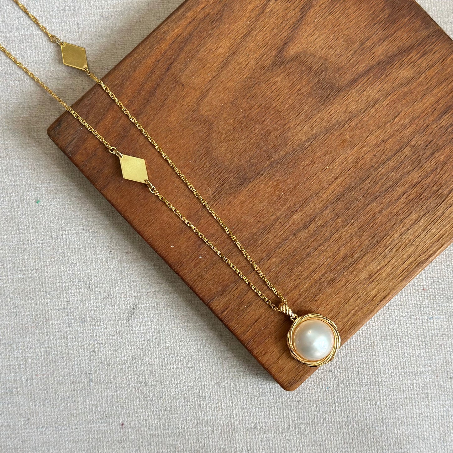 Mabe Pearl Asymmetric Long Gold-plated Necklace