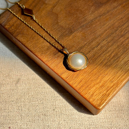 Mabe Pearl Asymmetric Long Gold-plated Necklace