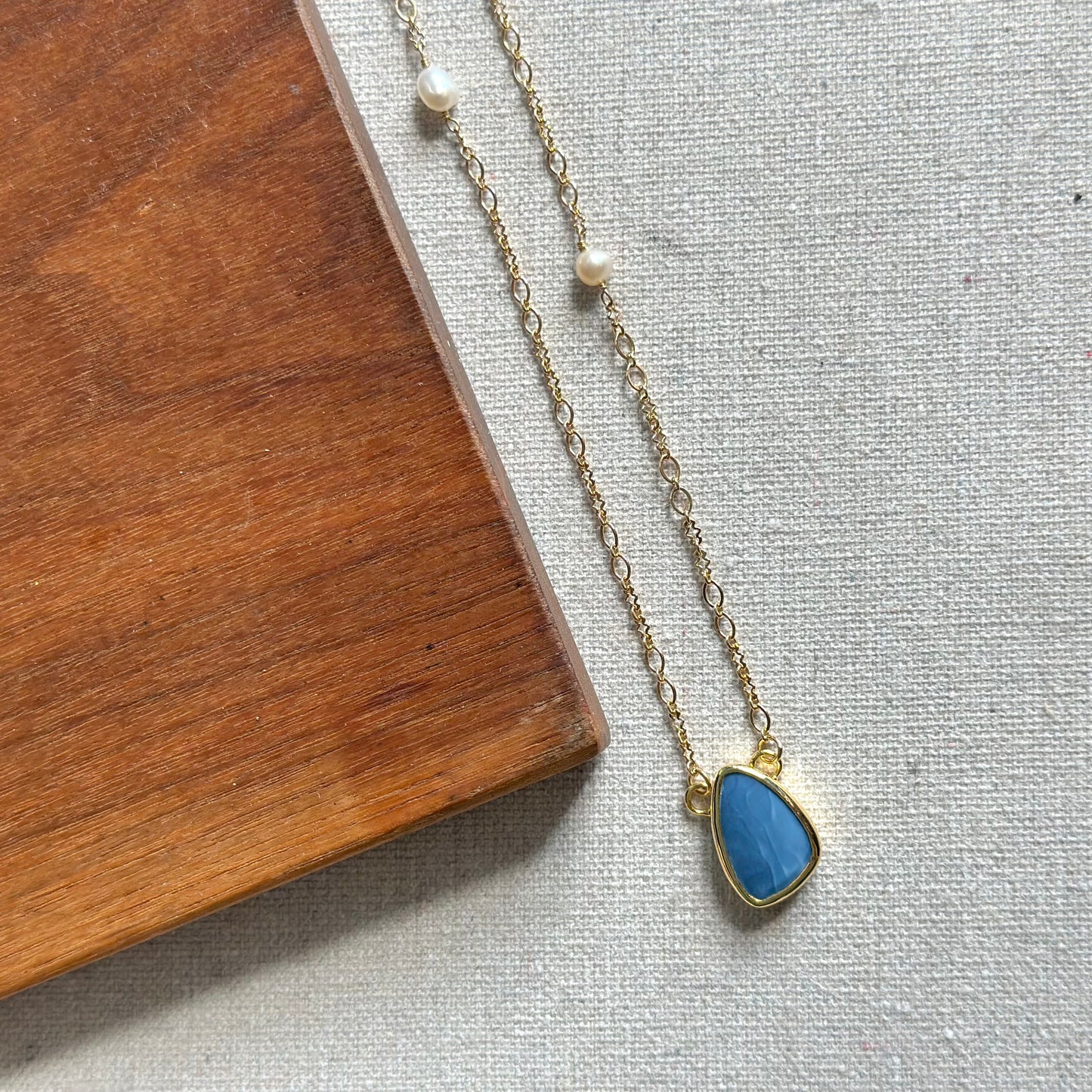 Blue Opal And Freshwater Pearl Gold-plated Necklace