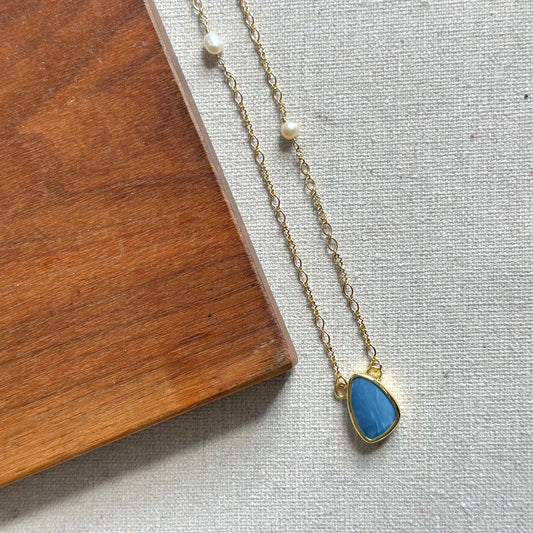Blue Opal And Freshwater Pearl Gold-plated Necklace
