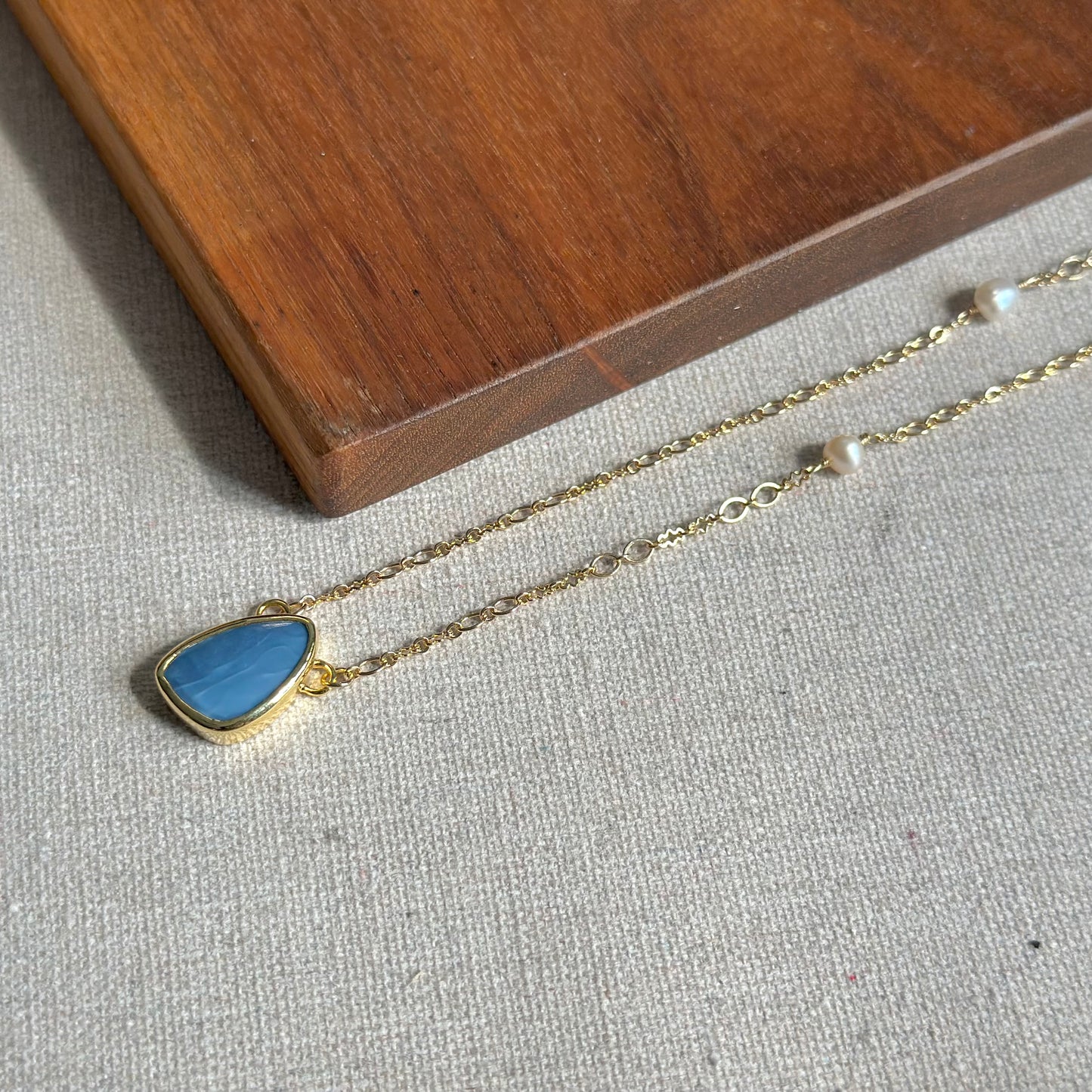 Blue Opal And Freshwater Pearl Gold-plated Necklace