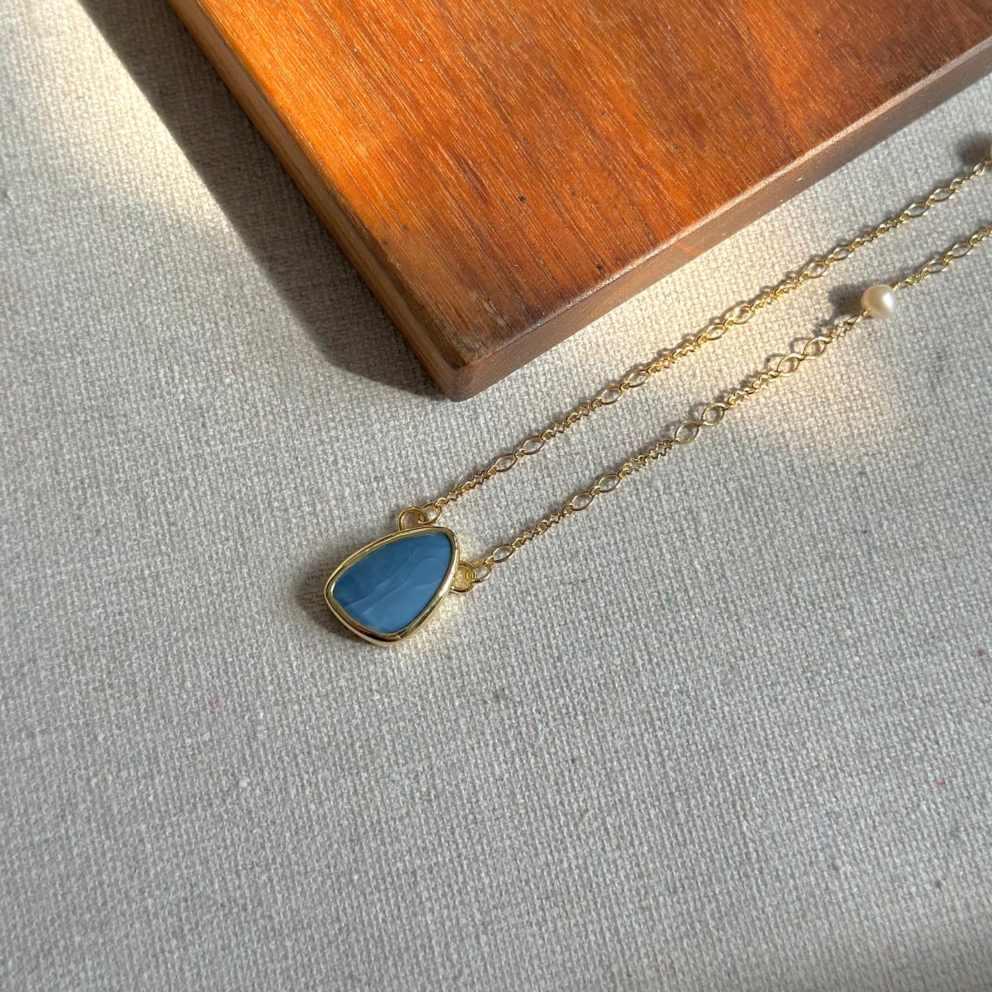 Blue Opal And Freshwater Pearl Gold-plated Necklace