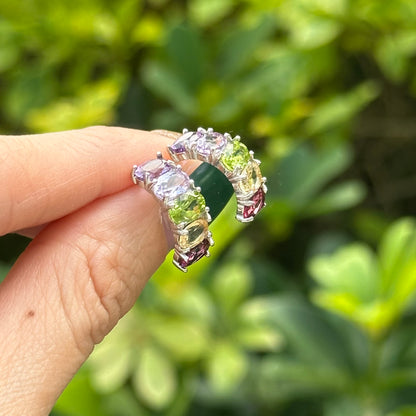 Amethyst Mixed Peridot And Garnet Sterling Silver Ear Hoop