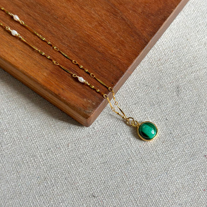 Malachite And Freshwater Pearl Gold-plated Necklace