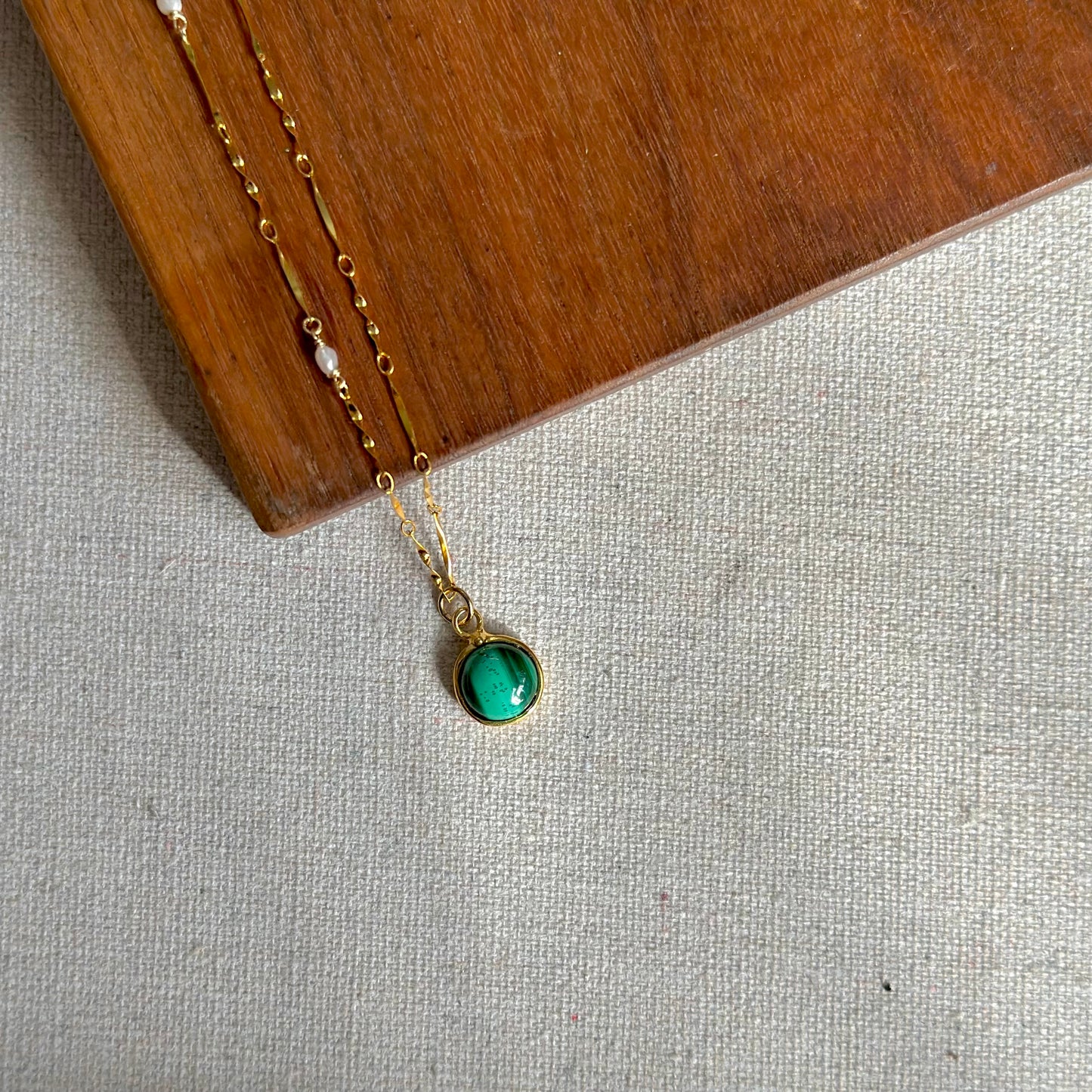 Malachite And Freshwater Pearl Gold-plated Necklace