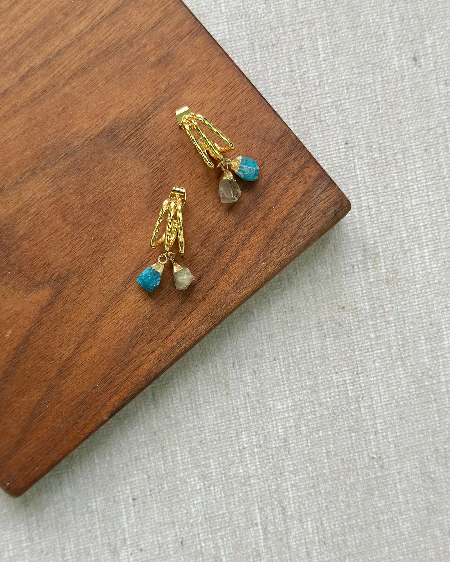 Apatite And Golden Rutilated Quartz Gold-plated Earring