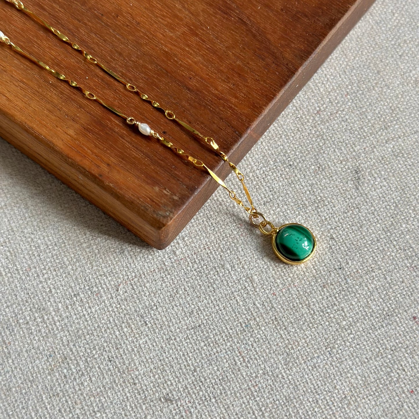 Malachite And Freshwater Pearl Gold-plated Necklace