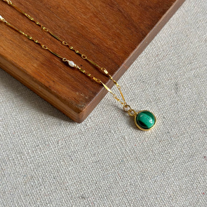 Malachite And Freshwater Pearl Gold-plated Necklace