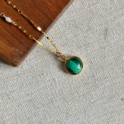 Malachite And Freshwater Pearl Gold-plated Necklace