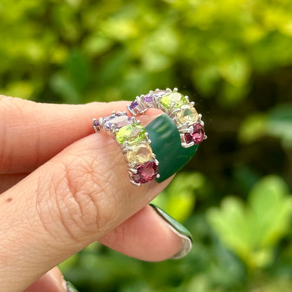 Amethyst Mixed Peridot And Garnet Sterling Silver Ear Hoop