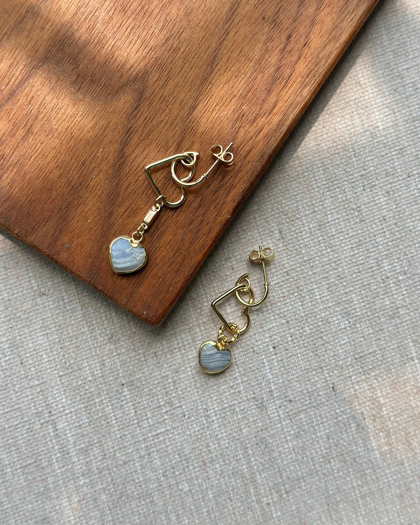 Blue Lace Agate Heart Gold-plated Earring