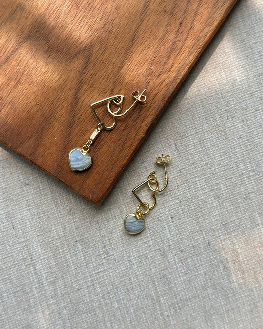 Blue Lace Agate Heart Gold-plated Earring