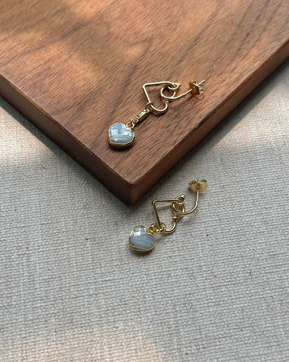 Blue Lace Agate Heart Gold-plated Earring