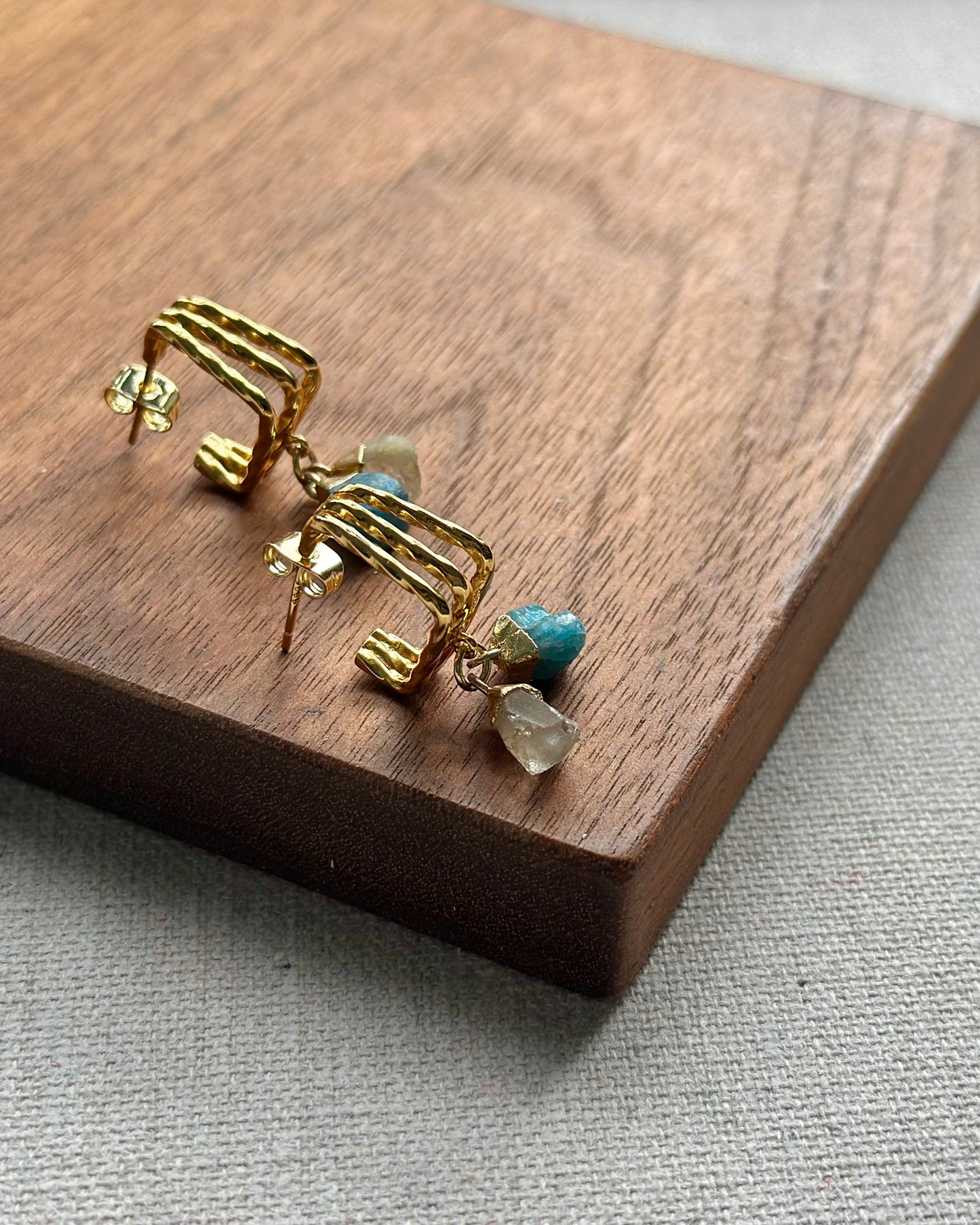 Apatite And Golden Rutilated Quartz Gold-plated Earring