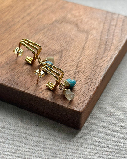Apatite And Golden Rutilated Quartz Gold-plated Earring