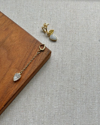 Moonstone Leaves Asymmetric Gold-plated Earring