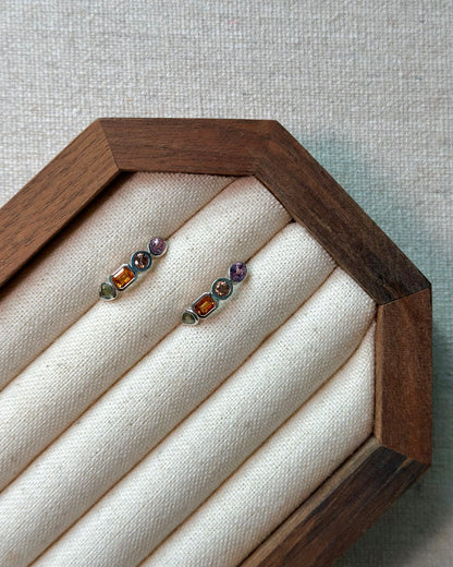 Multi Sapphire Geometric Sterling Silver Ear Stud