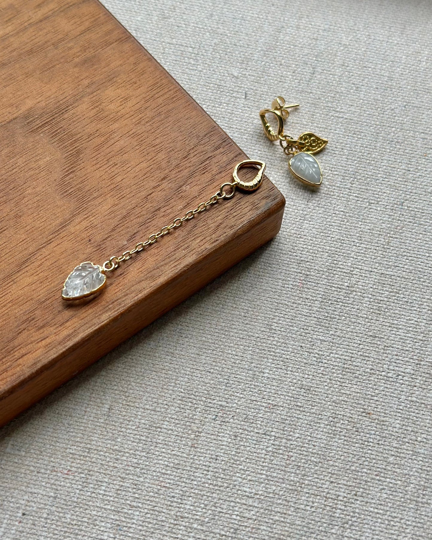 Moonstone Leaves Asymmetric Gold-plated Earring