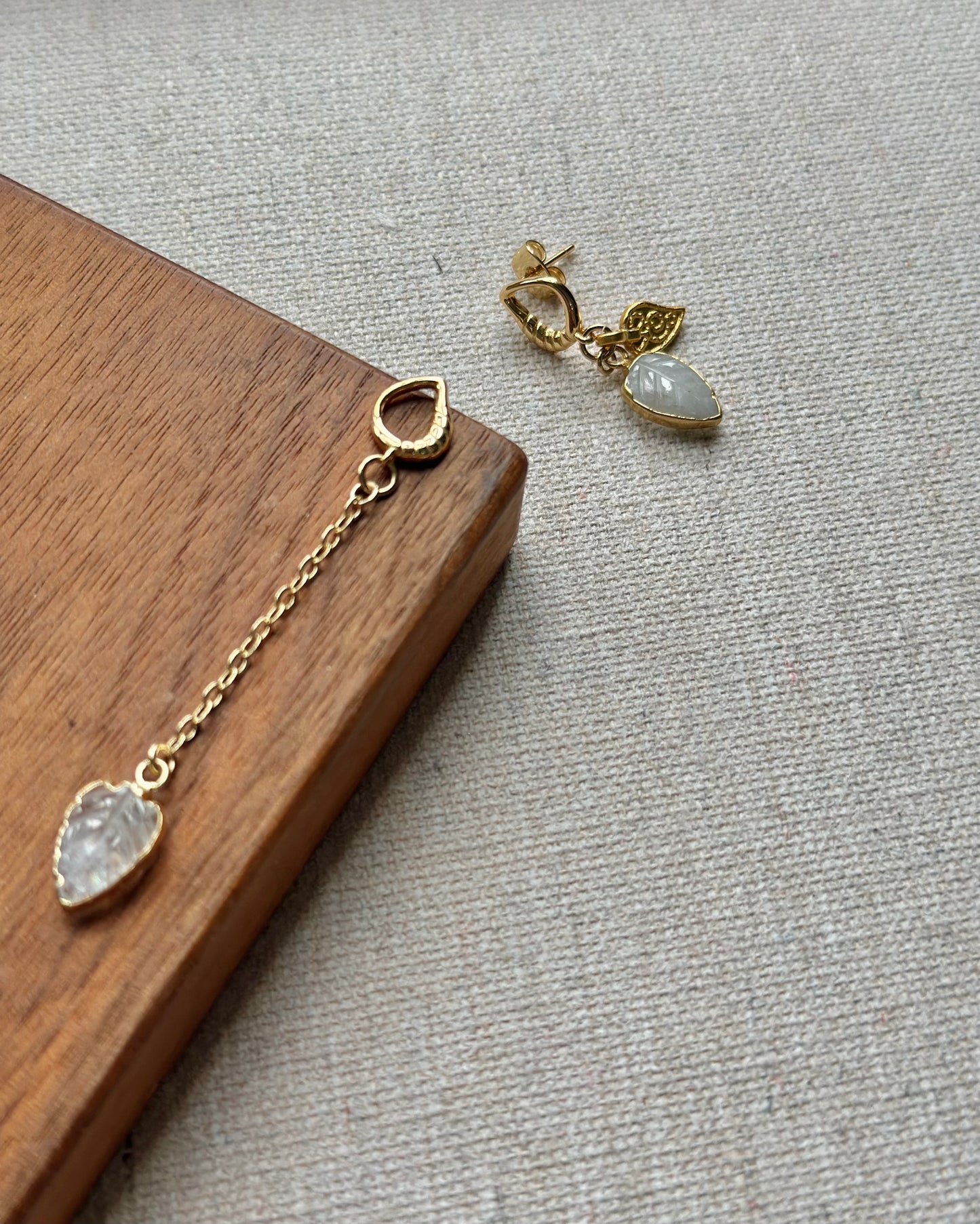 Moonstone Leaves Asymmetric Gold-plated Earring