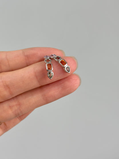 Multi Sapphire Geometric Sterling Silver Ear Stud