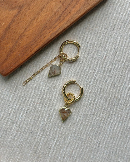 Copper Rutilated Quartz Multi-way Gold-plated Ear Hoop
