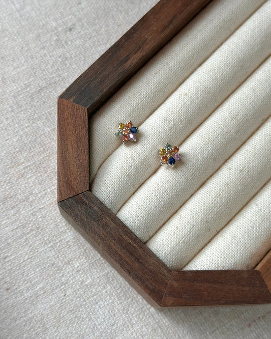 Multi Sapphire Flower Sterling Silver Ear Stud