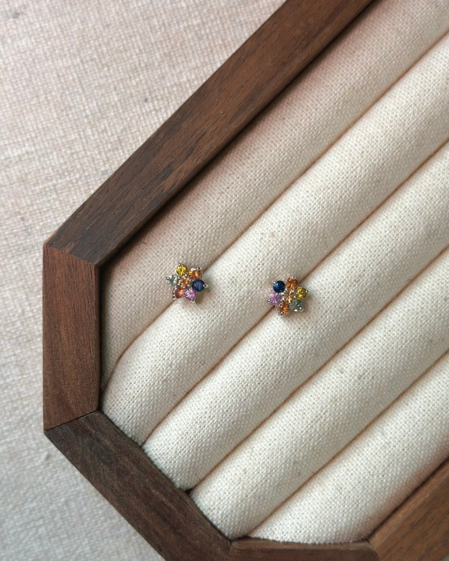 Multi Sapphire Flower Sterling Silver Ear Stud