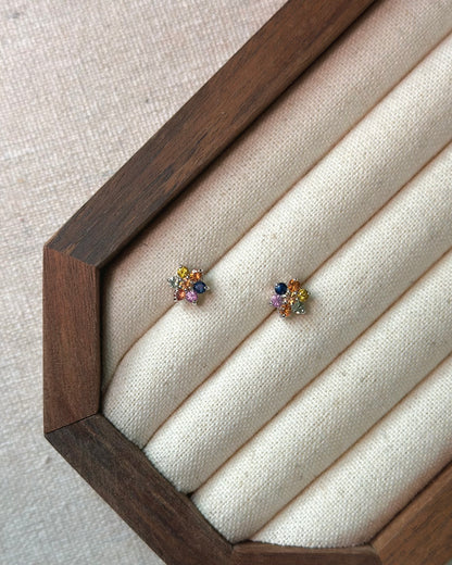 Multi Sapphire Flower Sterling Silver Ear Stud
