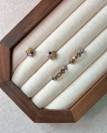Multi Sapphire Flower Sterling Silver Ear Stud