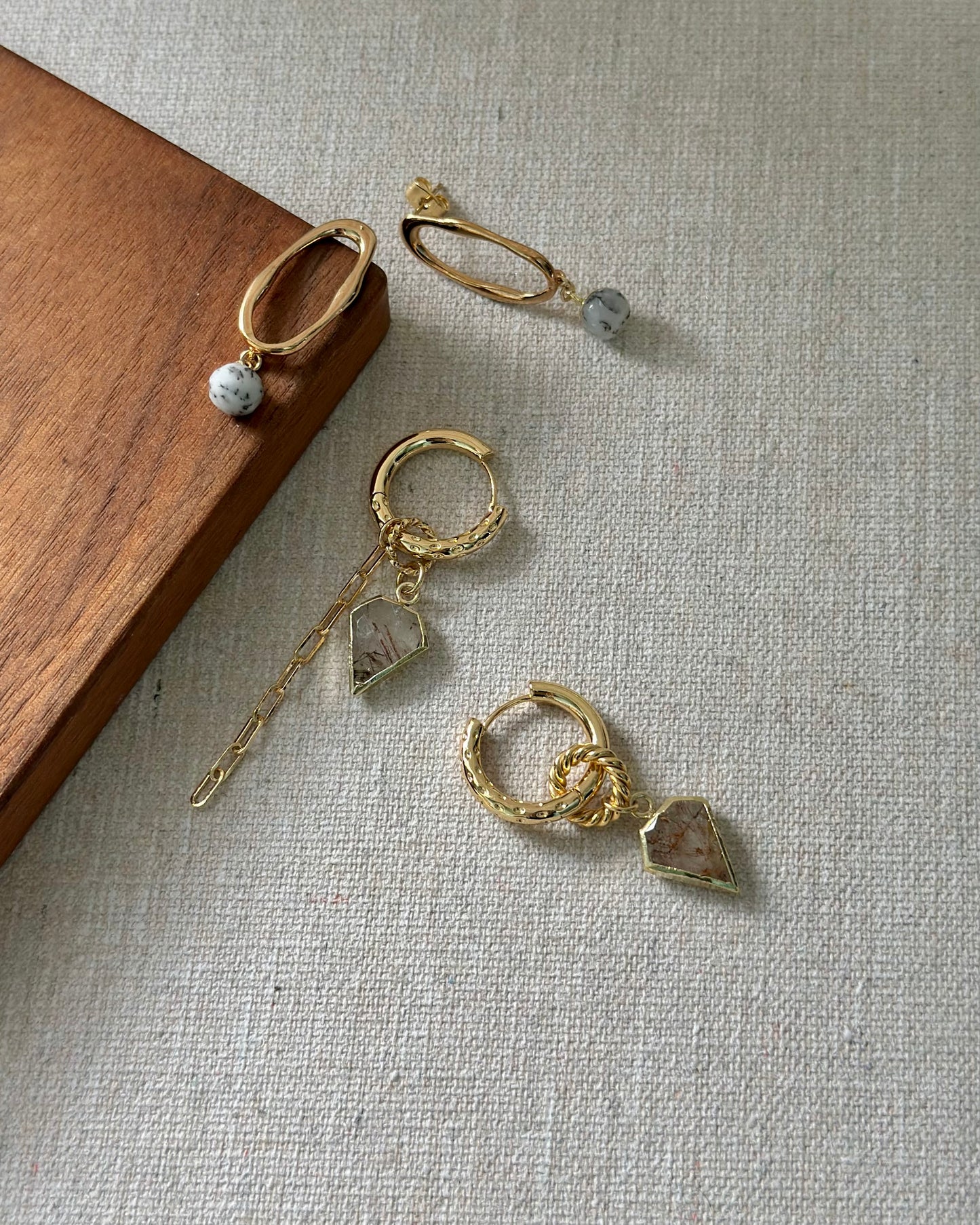 Dendritic Agate Cutout Gold-plated Earring