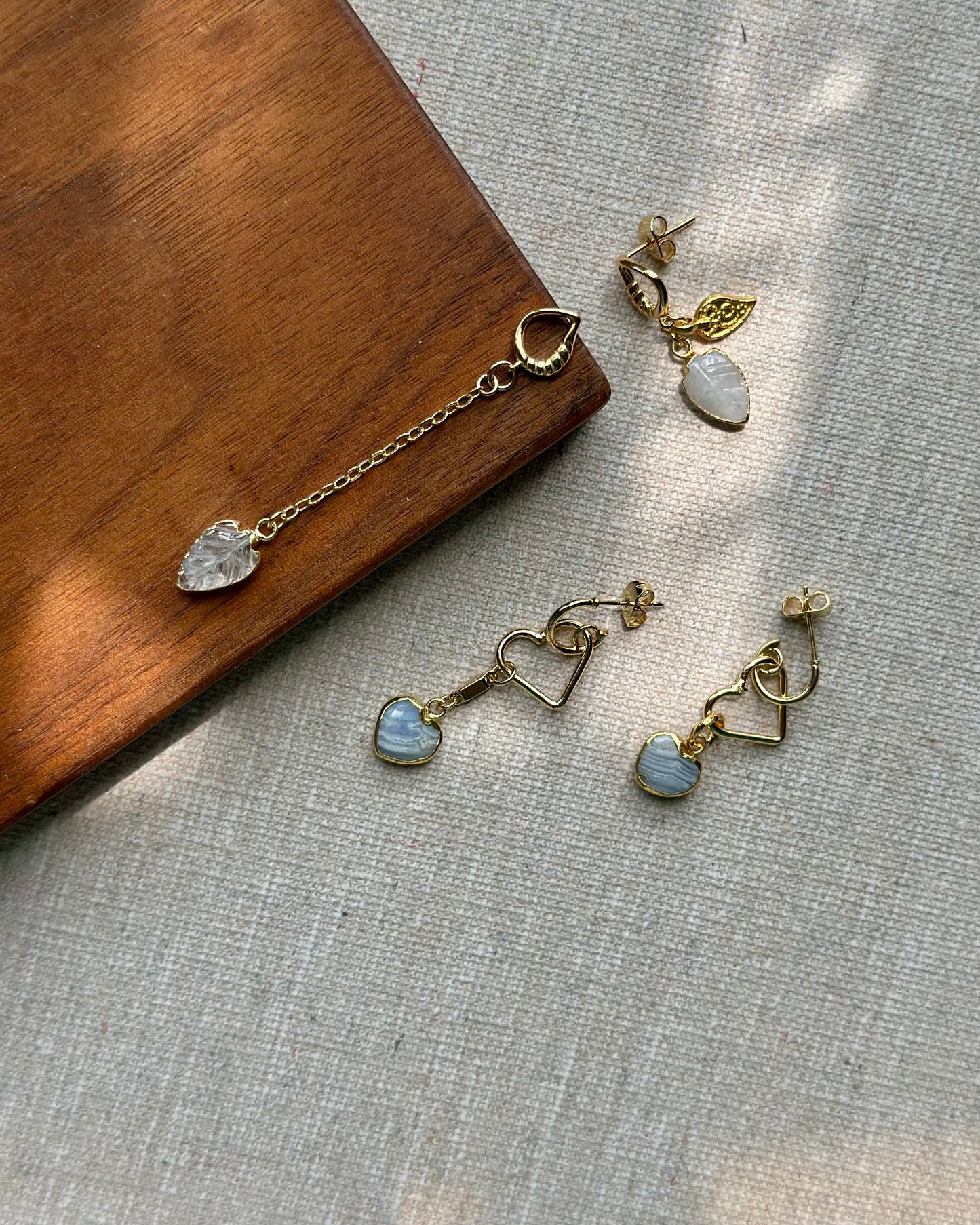 Blue Lace Agate Heart Gold-plated Earring