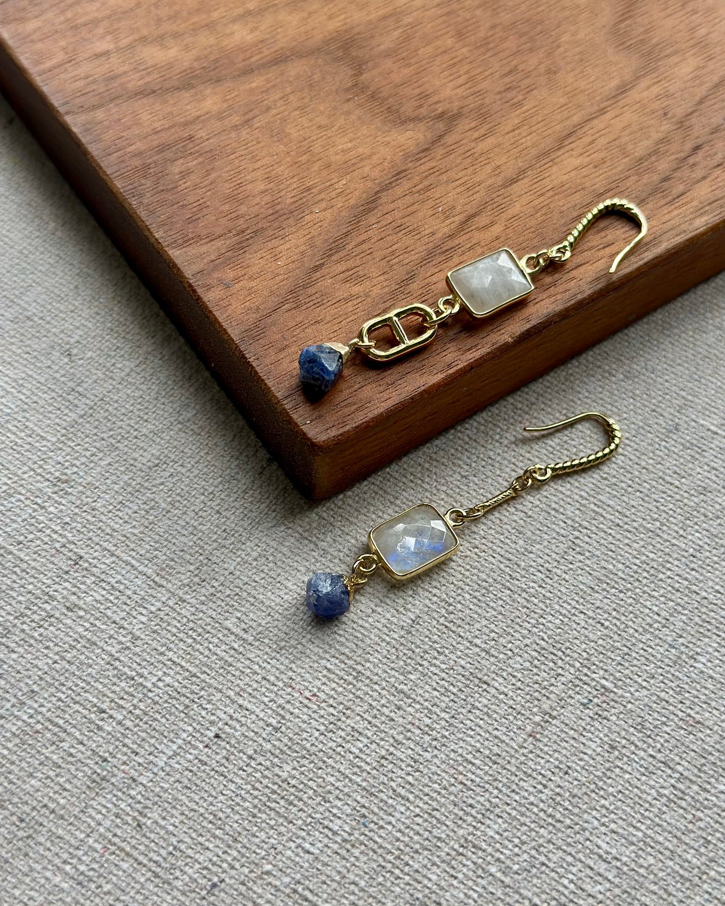 Moonstone And Sapphire Raw Stone Gold-plated Earring