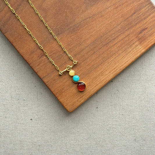 Turquoise Amber Mix Gold-plated Necklace