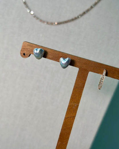 18K Solid Gold Japan Akoya Pearl Heart Ear Stud