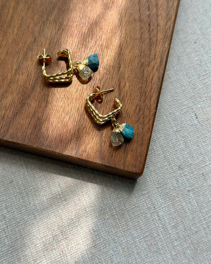 Apatite And Golden Rutilated Quartz Gold-plated Earring