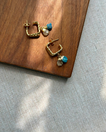 Apatite And Golden Rutilated Quartz Gold-plated Earring