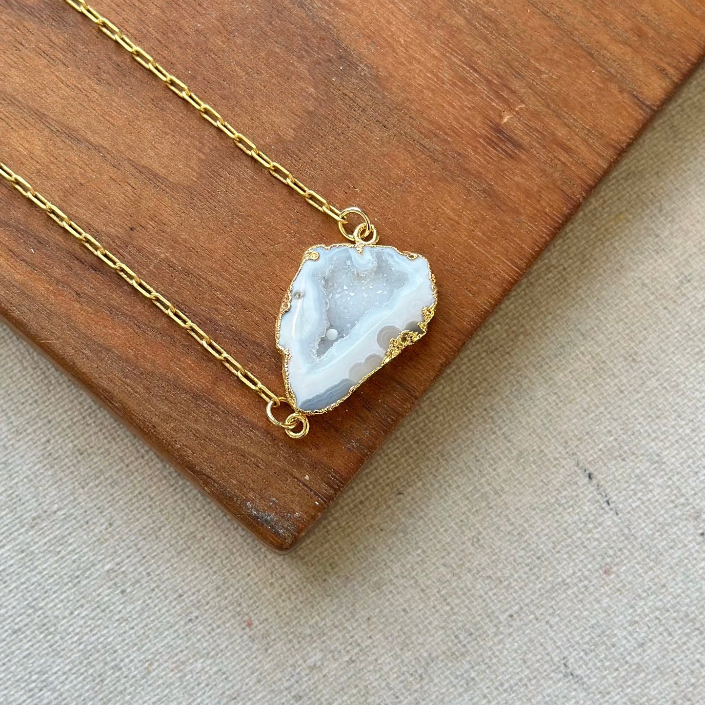 White Agate And Sodalite Gold-plated Long Necklace