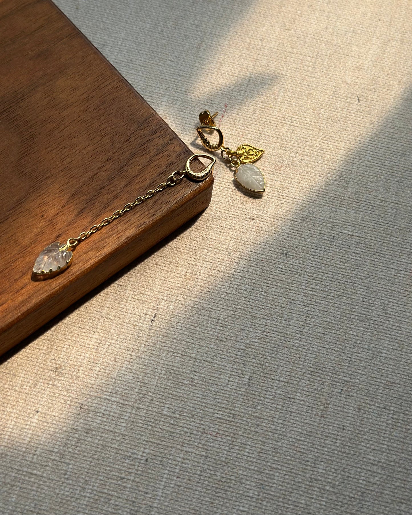 Moonstone Leaves Asymmetric Gold-plated Earring