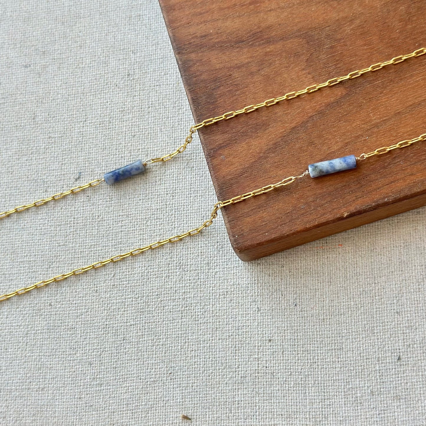 White Agate And Sodalite Gold-plated Long Necklace