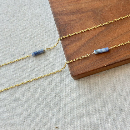 White Agate And Sodalite Gold-plated Long Necklace